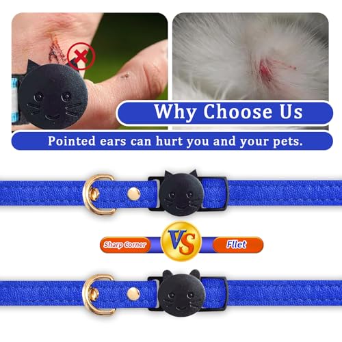 Cat Collar Breakaway with D-Ring and Safety Buckle, Adjustable, Soft Sheep Leather and Lightweight for Kittens and Small Pets (Neck Fit 7.5"-11", Blue) - color: Blue