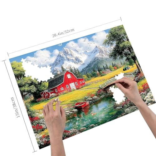 500 Pieces Jigsaw Puzzles for Adults, Red Barn Mountain Farm Landscape Art Puzzle, Stress Relief Concentration Training Brain Teaser Puzzle 20.4x15 Inch - color: Wooden Puzzle12, size: 500 Piece pcs