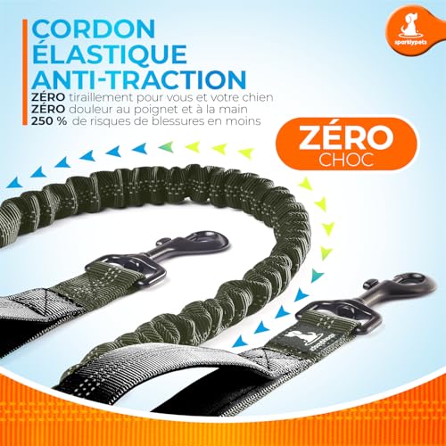 SparklyPets - Hands Free Dog Leash with Reflective Stitches - Waist Leash for Medium & Large Dogs Walking, Hiking, Training, Jogging, Canicross, Running - color: Olive Green, size: 1 dog M/L