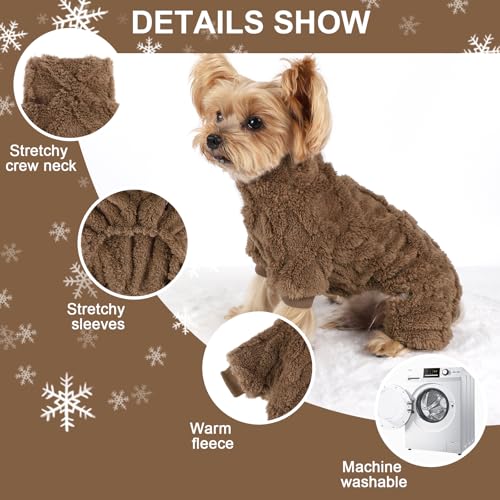 Dog Sweater Fleece Turtleneck Winter Dog Clothes for Small Dogs Girls Boy, Warm Fleece Puppy Pajamas Onesies, Pet Clothes Puppy Sweater Pjs, Doggy Jumpsuits Doggie Outfit, Browm, S - color: Browm, size: Small (Chest 15in )