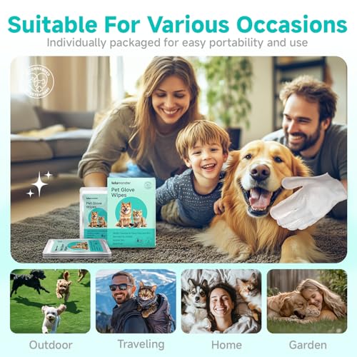 Pet Glove Wipes for Dogs and Cats [Individually Wrapped][Hypoallergenic Cleaning & Deodorising] Glove Bathing Wipes Moisture-rich Thickened Gloves for Daily Care, Traveling, Rinse Free Grooming Wipes - size: 12 pcs