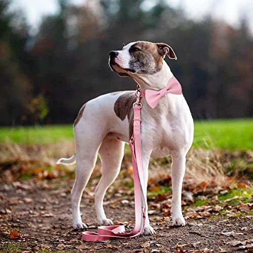 Soft Leather Bowtie Dog Collar - Adjustable Cute Bow Tie Collar [Easy to Clean] with Stylish Rose Gold Heavy Duty Metal Buckle for Small Medium Large Dogs Pink XS - color: Pink, size: XS(8"-12")