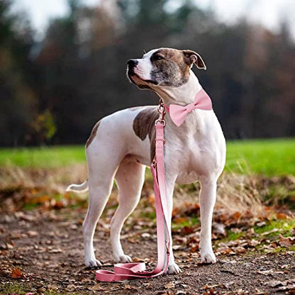 Soft Leather Bowtie Dog Collar - Adjustable Cute Bow Tie Collar [Easy to Clean] with Stylish Rose Gold Heavy Duty Metal Buckle for Small Medium Large Dogs Pink S - color: Pink, size: S(12.2"-16.9")