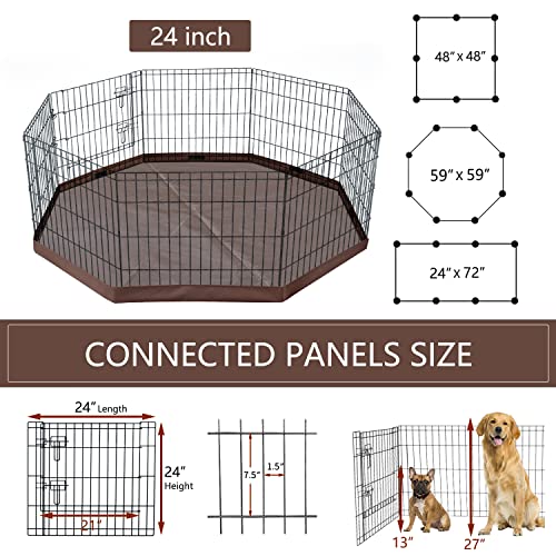 NEZUC Foldable Metal Dog Exercise Playpen Gate Fence Dog Crate 8 Panels 24 Inch Height Puppy Kennels with Top Cover/Bottom Pad for Animals Outdoor Indoor (Playpen+Bottom Pad, Brown, 24" H) - size: 24"H, style: Playpen+Bottom Pad