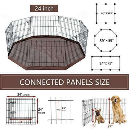 NEZUC Foldable Metal Dog Exercise Playpen Gate Fence Dog Crate 8 Panels 24 Inch Height Puppy Kennels with Top Cover/Bottom Pad for Animals Outdoor Indoor (Playpen+Bottom Pad, Brown, 24" H) - size: 24"H, style: Playpen+Bottom Pad