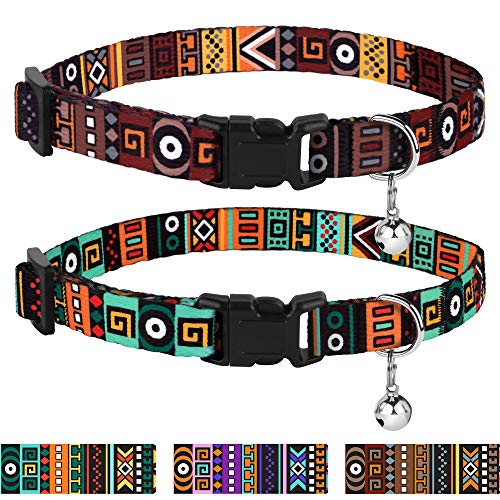 CollarDirect Cat Collar Breakaway with Removable Bell Set of 2 PCS - color: Aztec Brown + Aztec Green