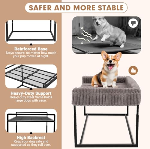 Adjustable Bedside Dog Bed for Large Dogs, Elevated Dog Co-Sleeper with Metal Frame, Memory Foam Mattress & Washable Corduroy Cover, Pet Bedside Sleeper for Dogs & Cats - size: Large