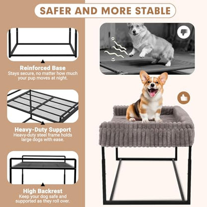 Adjustable Bedside Dog Bed for Large Dogs, Elevated Dog Co-Sleeper with Metal Frame, Memory Foam Mattress & Washable Corduroy Cover, Pet Bedside Sleeper for Dogs & Cats - size: Large