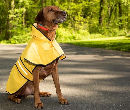 SPOT Rainy Days Slicker - Yellow Dog Rain Jacket With Hood, Reflective Strip for Safety, Leash Hole & Adjustable Velcro Belly Strap, 100% Polyester Water Resistant Pet Raincoat - X-Large, 21in Long - size: X-large
