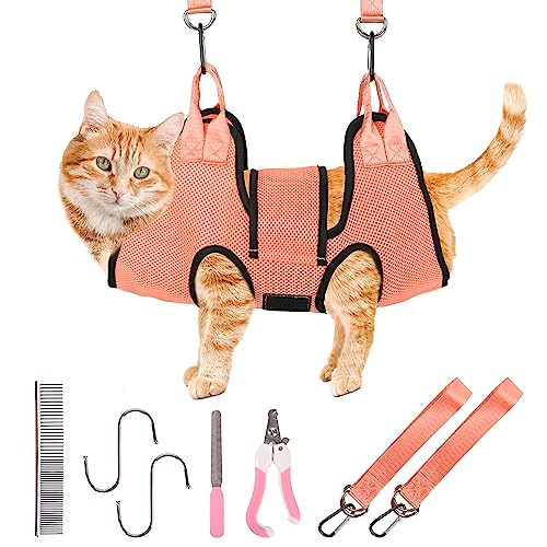 PatiencET Dog Grooming Hammock, Pet Grooming Hammock for Cats & Dogs with Security Strap, Dog Sling for Nail Trimming with Nail Clippers/Trimmer, Nail File, Pet Comb(XS) - color: Orange, size: XS (12 LB Max)