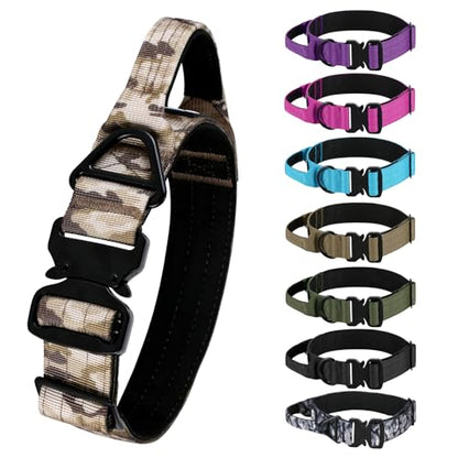 Tactical Dog Collar, Adjustable Military Collar with Handle and Heavy Duty Metal Buckle, Thick Dog Collars for Medium and Large Dogs (Khaki Camouflage, M) - color: Khaki-Camo, size: M