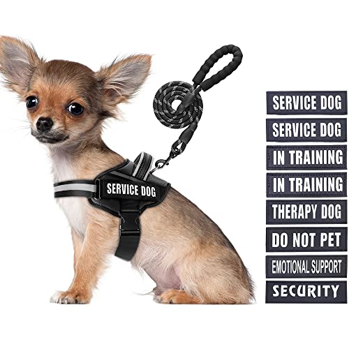 Service Dog Vest Harness and Leash Set, Animire in Training Dog Harness with 10 Dog Patches, Reflective Dog Leash with Soft Padded Handle for Small, Medium, Large, and Extra-Large Dogs (Black,S) - color: Black, size: S