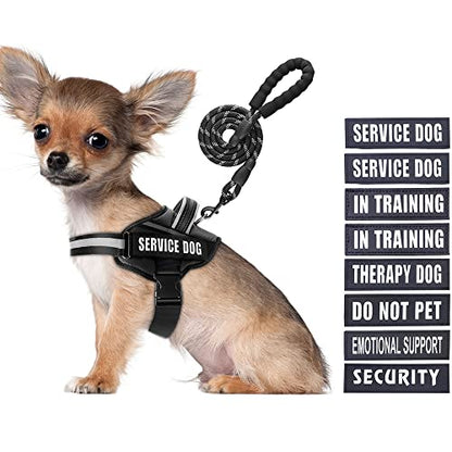 Service Dog Vest Harness and Leash Set, Animire in Training Dog Harness with 10 Dog Patches, Reflective Dog Leash with Soft Padded Handle for Small, Medium, Large, and Extra-Large Dogs (Black,S) - color: Black, size: S