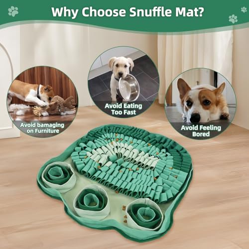 Green Snuffle Mat Pet Dog Feeding Mat, Interactive Sniff Mat, Slow Feeder Dog Treat Mat, Dog Puzzle Toys for Training and Stress Relief, Encourages Natural Foraging Skills, Non-Slip, Portable, Durable