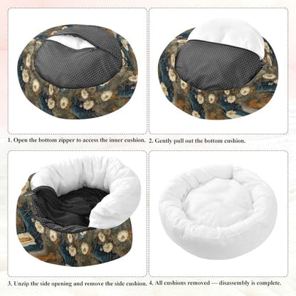 Pet Bed Lovely Puffins Flora Print, 18" Small Dog Cuddler with Anti-Slip Bottom, Cute Pattern Round Sofa for Indoor Puppies & Kittens, All-Season Comfort - size: Small