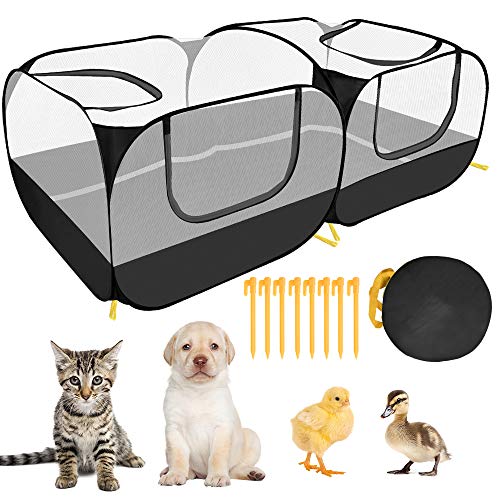 SlowTon Small Animals Playpen - Portable Chicken Coop Run Large Chick Brooder 73"x36"x25" with Detachable Bottom, Pop Up Pet Enclosure Cat Tent for Guinea Pig Bunny Puppy Indoor Outdoor (Flat Top) - color: Black, size: 73"x36"x25"
