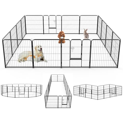 NEWBULIG Dog Playpen Indoors 32 Inch 16 Panels for Small and Medium Dogs Portable and Foldable Pet Fence with Door Heavy Duty Metal Dog Exercise Play Pen for Outdoor Yard