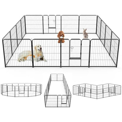 NEWBULIG Dog Playpen Indoors 32 Inch 16 Panels for Small and Medium Dogs Portable and Foldable Pet Fence with Door Heavy Duty Metal Dog Exercise Play Pen for Outdoor Yard