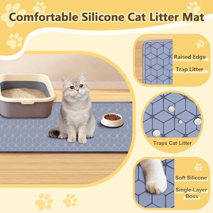 Cat Litter Mat Extra Large 31"x22" Silicone Waterproof Litter Trapping Mat for Litter Box, Non-Slip Urine-Proof Kitty Litter Box Mat with Deep Grooves, Easy Clean Scatter Control Pet Mat (Gray) - size: 31X22IN Cat Litter Mat