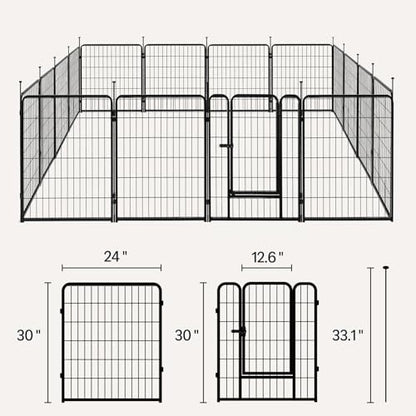 Amazon Basics Dog Playpen, 16 Panels Metal Fence with Door, Foldable for Indoor and Outdoor Use, Suitable for Small to Medium Sized Dogs, 30 Inch Height, Black - style: 16pcs-30"