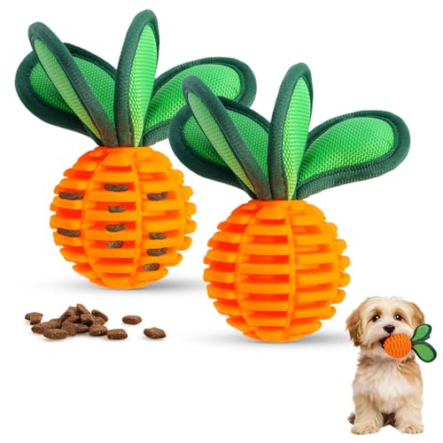 2 Pack Dog Chew Toys for Small Breeds, 2.2" Treat Dispensing Ball, Small Dog Toy Ball with Squeaker for Anxiety & Boredom, Interactive Puppy Chew Toy for Fetch, Tug & Dental Care
