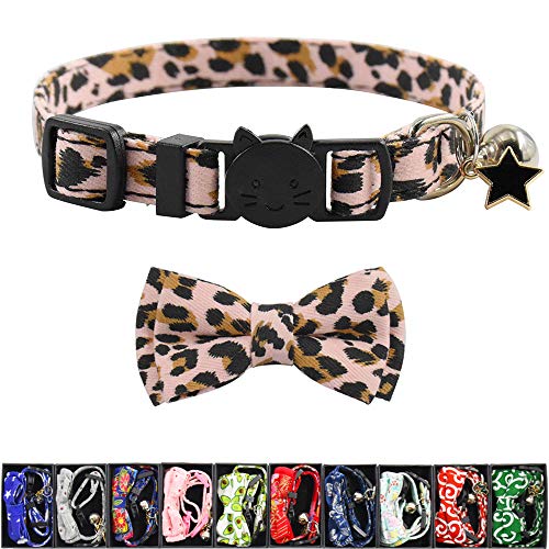 Bowtie Cat Collars Breakaway with Bell, Adjustable Cute Kitty Collars Safety Buckle Kitten Collar for Cat Puppy 7.5-11in (15) - color: 15