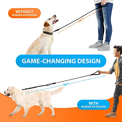 SparklyPets - Heavy Duty Bungee Rope Leash for Large and Medium Dogs - No Pull, Shock Absorber Long Dog Training Lead - No Slip Reflective Line for Outside (5.5 Ft Bungee Leash) - color: Black