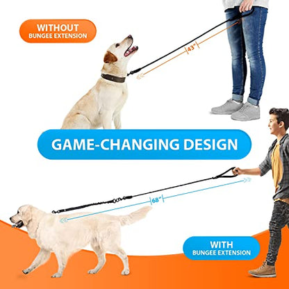 SparklyPets - Heavy Duty Bungee Rope Leash for Large and Medium Dogs - No Pull, Shock Absorber Long Dog Training Lead - No Slip Reflective Line for Outside (5.5 Ft Bungee Leash) - color: Black