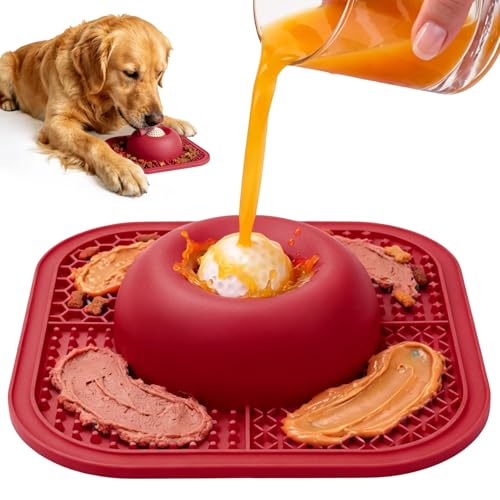 Slow Feeder Dog Bowls & Lick Mat for Liquid and Thick Treat, Anti-Slip Dog Lick Bowl with Interactive Rolling Ball, 5/6 Cup Pup Licking Toy for Large Medium Small Dogs and Cats Red - color: Red
