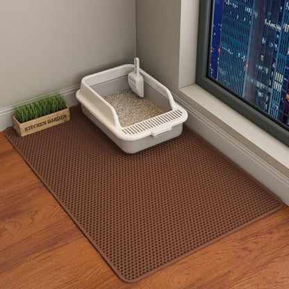 HCY&WLD Cat Litter Mat, Honeycomb Double Layer Cat Litter Trapping Mat, Waterproof Urine Proof Non-Slip, Scatter Control, Less Waste, Easier to Clean (Brown, 35" X 24") - color: Brown
