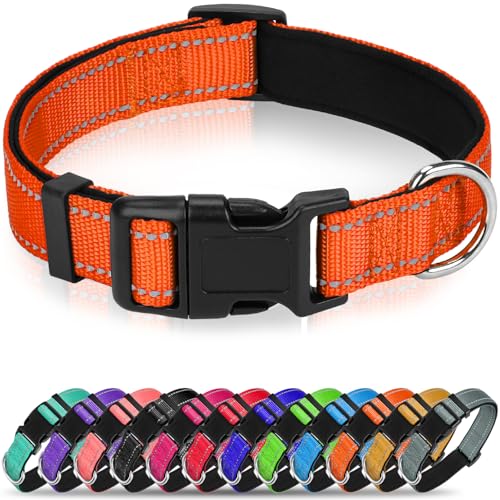 Soft Reflective Dog Collar for Extra Small Dogs, Lightweight Adjustable Puppy Collar with Neoprene Padding, Gentle Nylon for Chihuahua Yorkie,Orange,XS - color: Orange, size: XS: 5/8"x (8"-11.5")