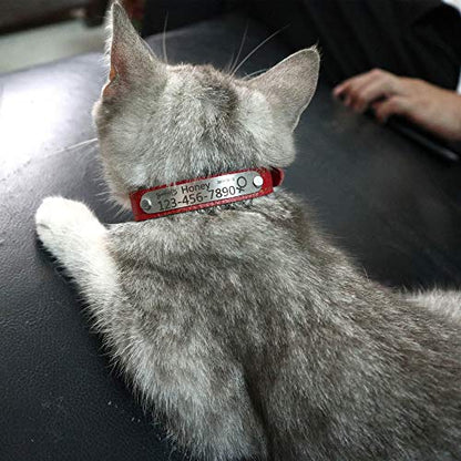 Personalized Leather Cat Collar,Custom with Name Plate and Bell for Boy and Girl Kitten/Cat(XS,Black) - color: Black, size: XS