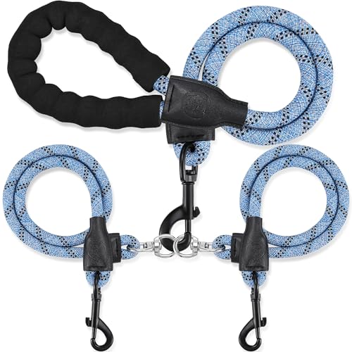 Double Dog Leash for Two Dogs - Detachable 360° Swivel, No Tangle Leash with Reflective Strips for Walking and Training Small Medium and Large Dogs, L/40-150ibs, Blue - color: Blue, size: L (40-150 lbs)