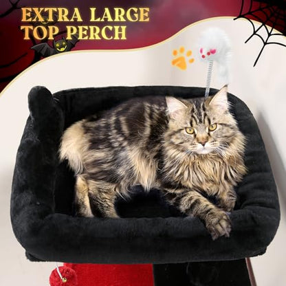 Globlazer Gothic Cat Tree Tower for Indoor Cats, 50-inch Goth Adult Cat Tree House for Large Adult Cats with Steps, Scratching Post, 2 Cat Caves, Dangling Toys, FC50, Blood-Goth - color: Gothic