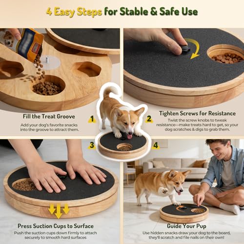 Zenflux Dog Nail Scratch Board with Treat Box, Dog Scratch Pad for Nails, Adjustable Interactive Dog Nail File Toy for Stress-Free Grooming, Treat Puzzle Scratch Board for Dogs, Black