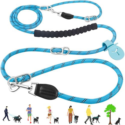 Hands Free Dog Leash, 10FT Adjustable Waist Leash for Walking, Reflective Nylon, Heavy Duty 1/2 Inch, Tangle Free No Pull for Large Medium Dogs Running Hiking, Blue