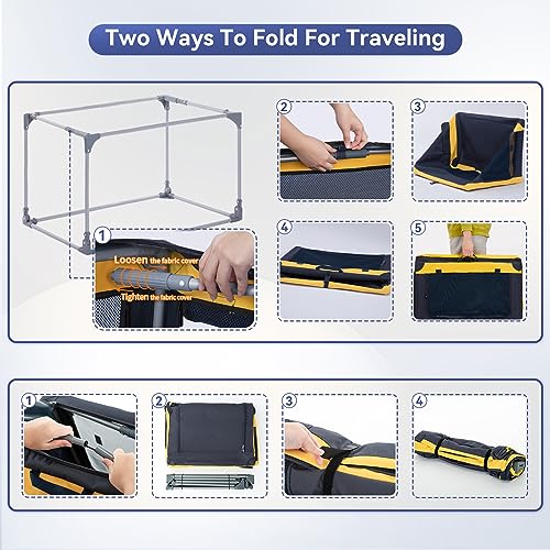 Soft-Sided Dog Crate 40 Inch XL by A4PET, Collapsible Foldable Crate for Large Dogs, Breathable Mesh, Washable Cover, Patented Screw Frame, Travel & Car Safe - color: Blue+Yellow, size: 40.0"L x 25.0"W x 25.0"H