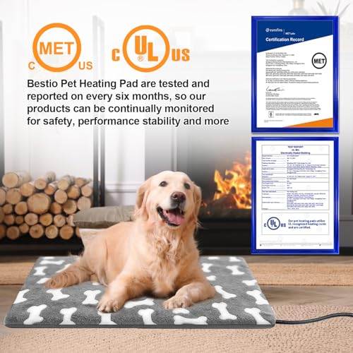 Bestio Dog Heating Pad,28x18 in Heated Dog Bed with Constant Heat & Auto Modes，MET&UL Certified Pet Heating Pad,Chew-Resistant Cord,Waterproof Washable Cover-Gray - size: 28.0"L x 18.0"W x 0.5"Th