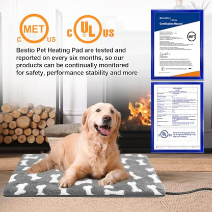 Bestio Dog Heating Pad,28x18 in Heated Dog Bed with Constant Heat & Auto Modes，MET&UL Certified Pet Heating Pad,Chew-Resistant Cord,Waterproof Washable Cover-Gray - size: 28.0"L x 18.0"W x 0.5"Th