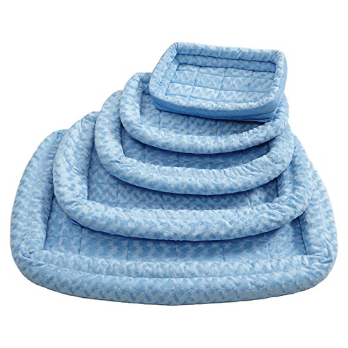 MidWest Homes for Pets Medium QuietTime Double Bolster Pet Bed, Blue Plush 30-Inch Crate Mat with Stacked Bolsters, Machine Washable, Secure Fit with Elastic Straps - color: Blue Plush, size: 30-Inch