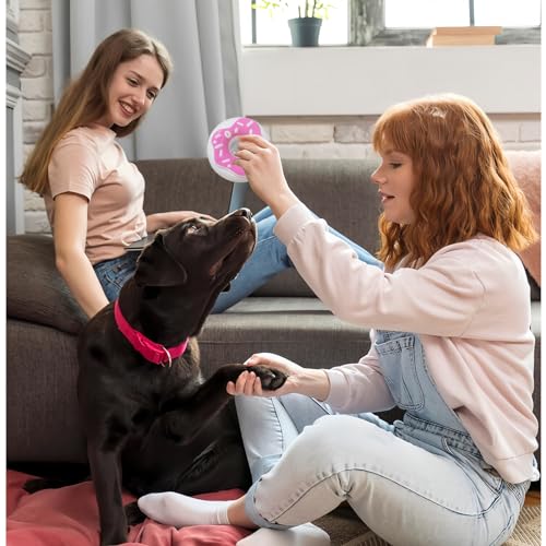 Andiker Dog Squeaky Toy, 4.65inches Rubber Dog Chew Toys for Aggressive Chewers, Donut Shape Interactive Dog Toys with a Creamy Flavor for Medium Large Breeds to Chew and Play (Pink)