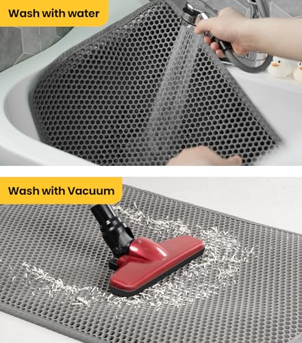 Cat Litter Trapping Mat, 27"x19" Universal Fit Litter Box Floor Mat, Hexagon Grids & Anti-Leak Base, Machine Washable, Non-Slip Kitty Mat for Most Homes, Gray - color: Gray