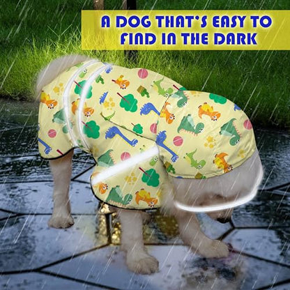 Dog Raincoat, Adjustable Rain Jacket with Hooded Double Layer for Large Medium Small Dogs Puppies, Lightweight Waterproof Rain Coat Poncho with Reflective Stripe Dinosaurs Yellow,XXL - color: Dino Yellow, size: XX-Large