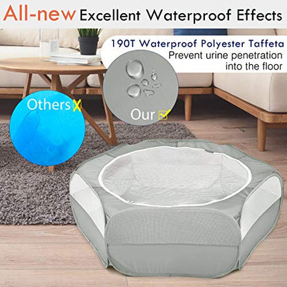 Pawaboo Small Animals Playpen, Waterproof Small Pet Cage Tent with Zippered Cover, Portable Outdoor Yard Fence with 3 Metal Rod for Chick/Kitten/Puppy/Guinea Pig/Rabbits/Hamster/Chinchillas,Light Gray - color: B-Gray