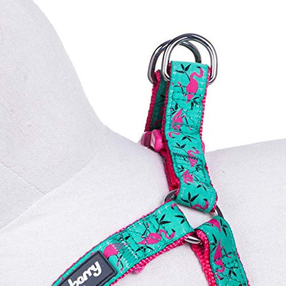 Blueberry Pet Essentials 2 Patterns Step-in Pink Flamingo on Light Emerald Dog Harness, Chest Girth 26" - 39", Large, Adjustable Harnesses for Dogs