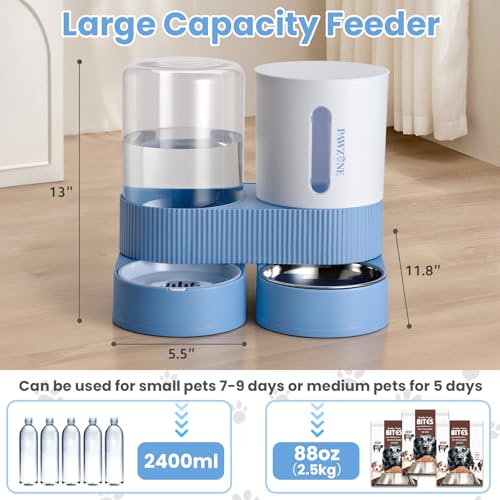 2 Pack Automatic Cat Feeder Stainless Steel Water Dispenser Gravity Food Feeder and Waterer Set with Pet Food Bowl for Small Medium Kitten Puppy Pets Large Capacity(Blue) - color: Blue
