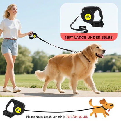 Retractable Dog Leash with Flashlight for Night Walks - 16FT Retractable Leash with Comfort Grip and Integrated Waste Bag Dispenser for Cats,Medium,Large,Small Dogs(Black-Large) - color: Black-Large