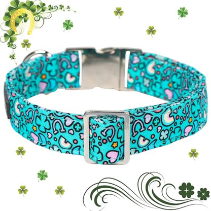 Maca Bates St Patricks Day Dog Collar Irish Clover Dogs Rainbow Cute Clovers Soft Adjustable Durable Saint Patrick's Shamrock Spring Gift for Small Medium Large Girl Boy Male Female Puppy Pet - color: St. Patrick-Rainbow Clover, size: S