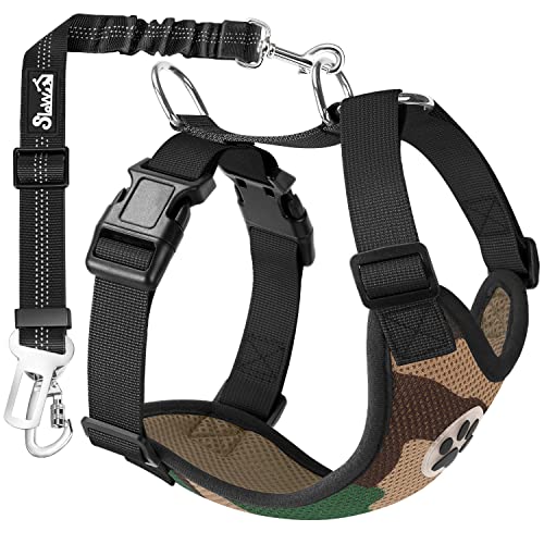 Lukovee Dog Seat Belt for Car, Adjustable Dog Car Harness for Large Medium Small Dogs, Soft Padded & Breathable Mesh Dog Seatbelt with Car Strap and Carabiner (Camouflage,XS) - color: ·Camouflage, size: X-Small