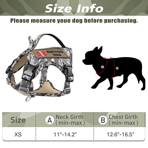 XS Dog Harness Tactical Style, No Pull Military Service Dog Vest with Vertical Handle, Outdoor Training Small Puppy Vest Chihuahua Harness (Camo Grey, XS) - color: Camo Grey
